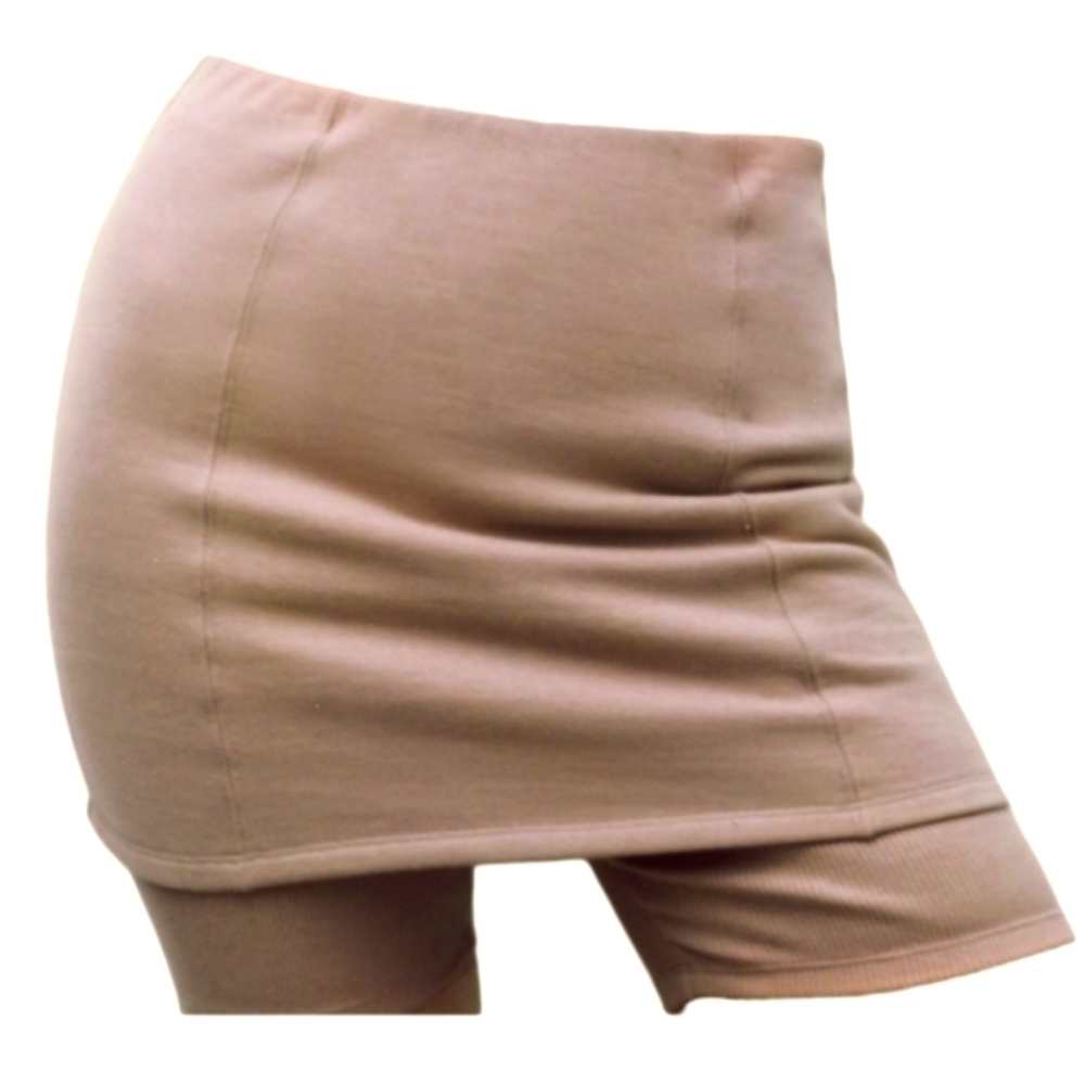 Zara Skort Biker Shorts Neutral Dusty Rose Rib Knit Thicker Cotton Size Small